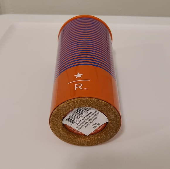 NWT Starbucks Tumbler Orange Navy Stripe - Picture 3 of 4